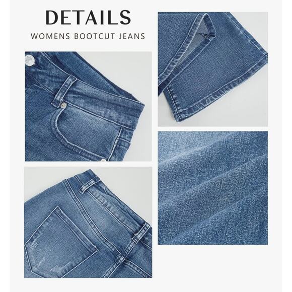Koinshha Womens High Waisted Flare Stretch Boyfriend Bootcut Casual Denim Pants - Picture 5 of 7